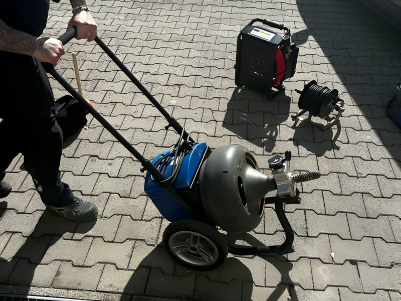 Spiralmaschine an einer Entwässerungsrinne in der Einfahrt