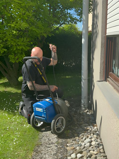 Rohrreinigung im Garten mit Spiralmaschine