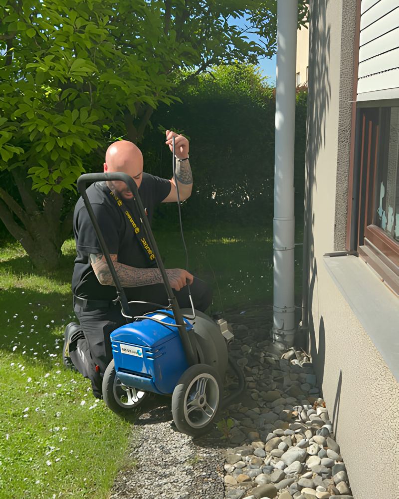 Rohrreinigung im Garten mit Spiralmaschine
